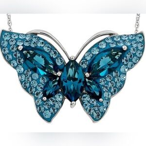 925 Sterling Silver Blue Butterfly Necklace & Earrings Set Enamel Rhinestones